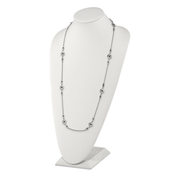 Stainless Steel Polished and Textured Black Onyx 34in w/2in ext Necklace